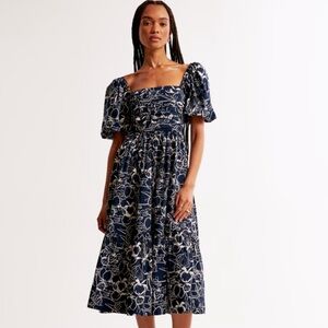 Abercrombie and Fitch Emerson Poplin Puff Sleeve Navy Floral Dress XL